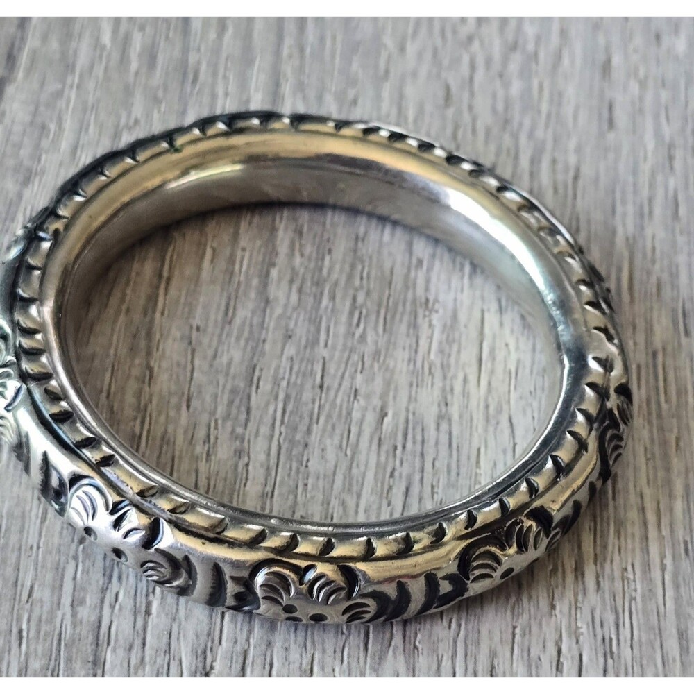 Silver Plated Bangle Bracelet Blossoms Relief Vintage